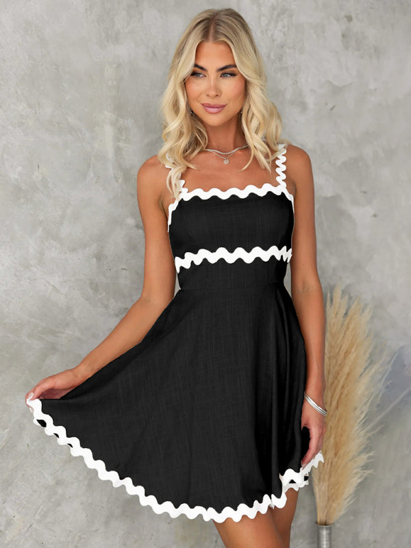 fresh and sweet solid color sexy suspender short dress