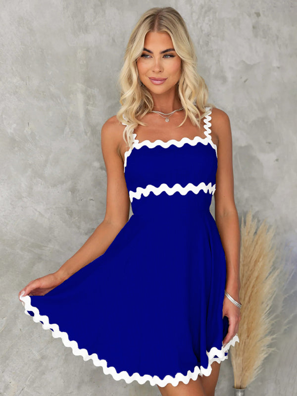 fresh and sweet solid color sexy suspender short dress