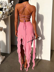 ruffled sexy solid color slim dress
