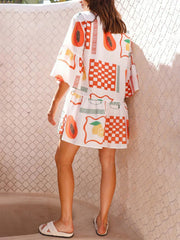 comfortable and simple trumpet sleeve ethnic style loose shirt short dress
