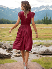 style simple temperament V-neck high-waisted pleated dress