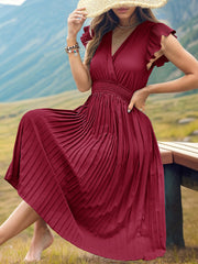 style simple temperament V-neck high-waisted pleated dress