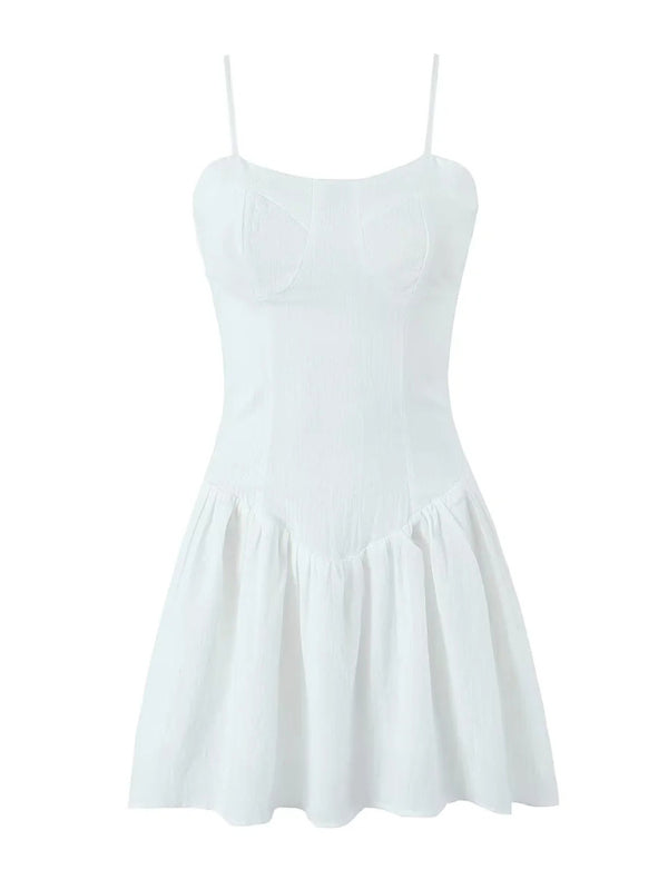 French slim waisted short suspender solid color dress