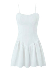 French slim waisted short suspender solid color dress