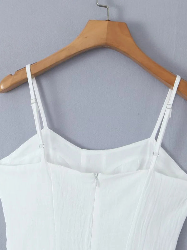 French slim waisted short suspender solid color dress