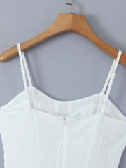 French slim waisted short suspender solid color dress
