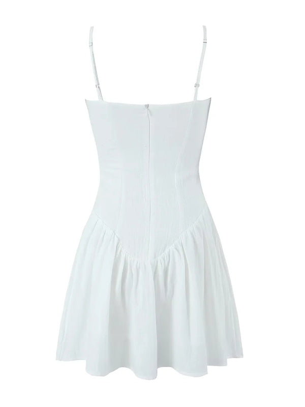French slim waisted short suspender solid color dress