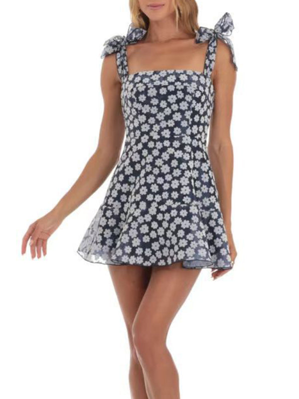 floral mesh suspender dress