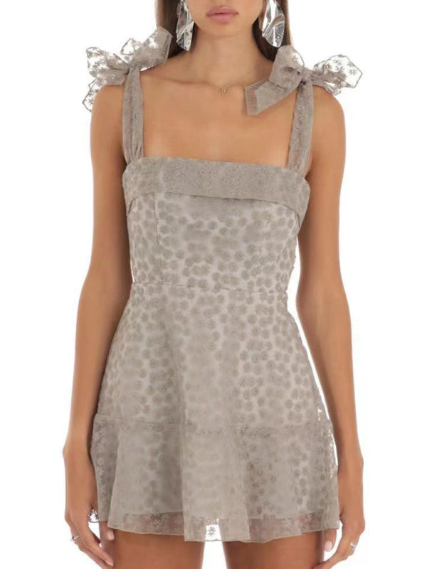 floral mesh suspender dress