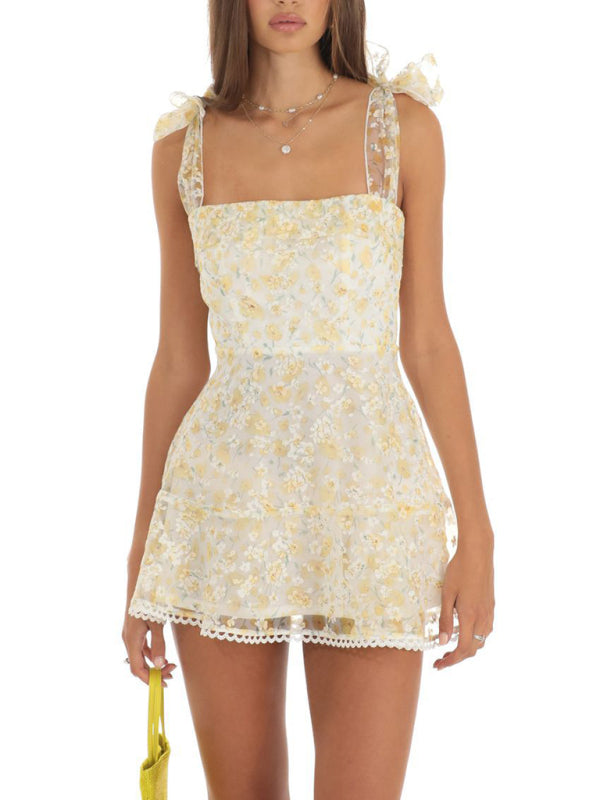 floral mesh suspender dress