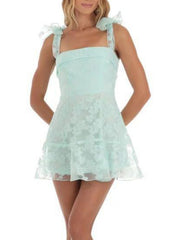 floral mesh suspender dress