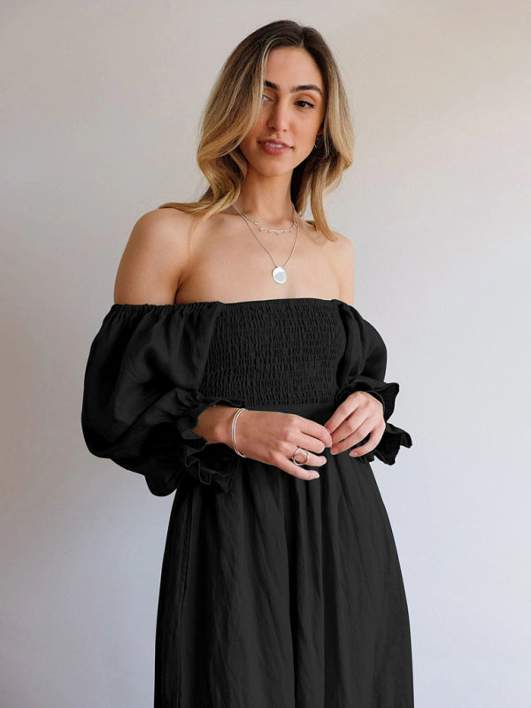 style rope belt ruffled lantern sleeve dress