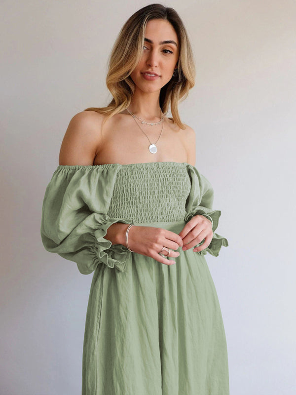 style rope belt ruffled lantern sleeve dress
