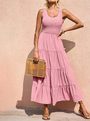 suspender skirt pleated stitching A-line large hem dress