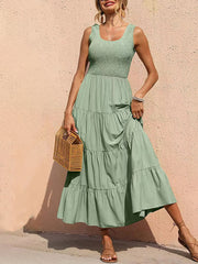 suspender skirt pleated stitching A-line large hem dress
