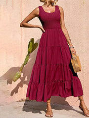 suspender skirt pleated stitching A-line large hem dress