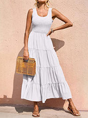 suspender skirt pleated stitching A-line large hem dress