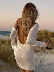 Swimwearsun protection sexy backless beach vacation bikini knitted cover-up dress