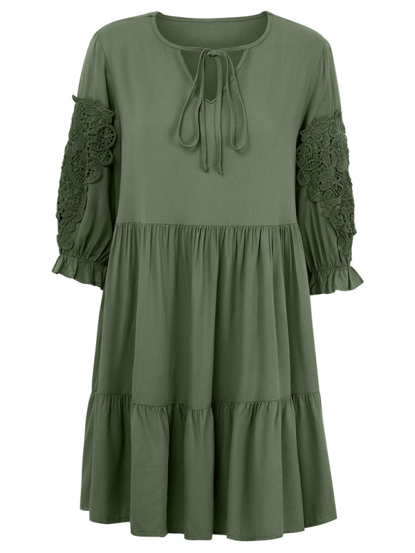 casual solid color waisted webbing dress