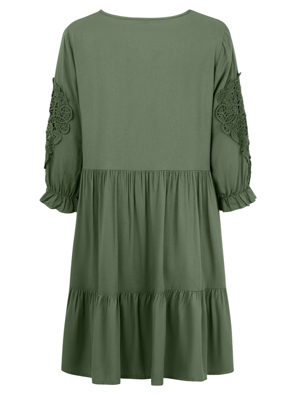 casual solid color waisted webbing dress