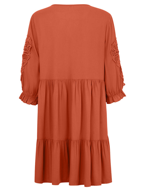 casual solid color waisted webbing dress