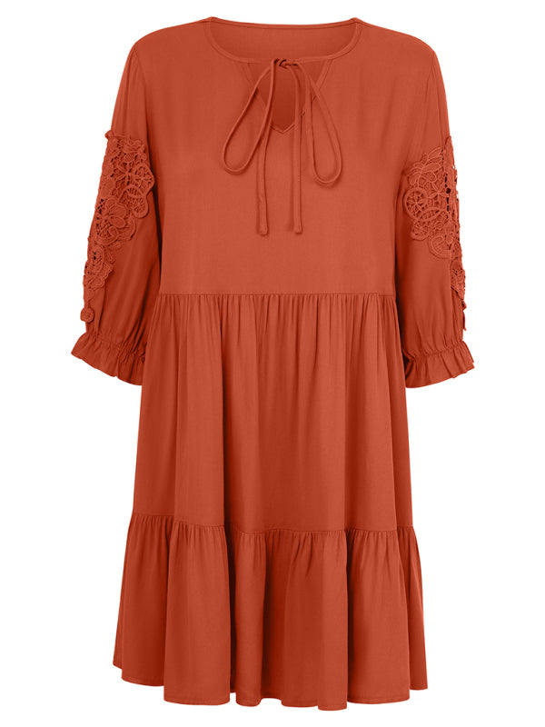 casual solid color waisted webbing dress