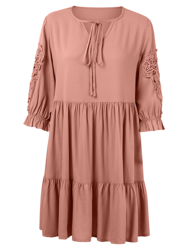 casual solid color waisted webbing dress