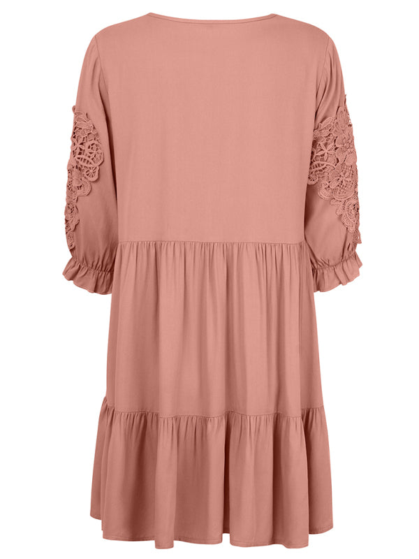 casual solid color waisted webbing dress