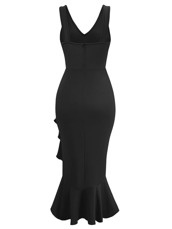 V-neck sleeveless ruffled hem dress
