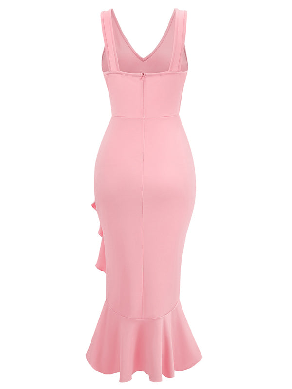 V-neck sleeveless ruffled hem dress