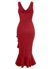V-neck sleeveless ruffled hem dress