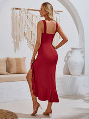 V-neck sleeveless ruffled hem dress