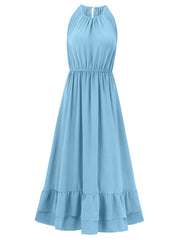holiday solid color halter neck V sleeveless waist dress