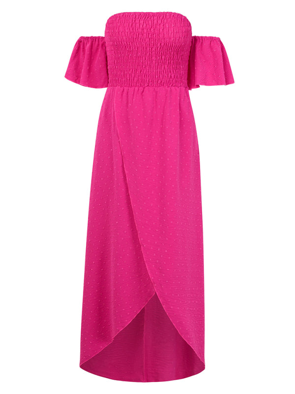 casual holiday irregular hem solid color wrap dress
