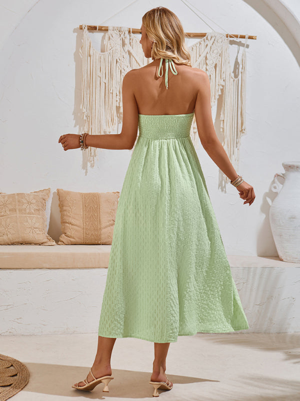 casual and fresh V-neck halter neck strap dress