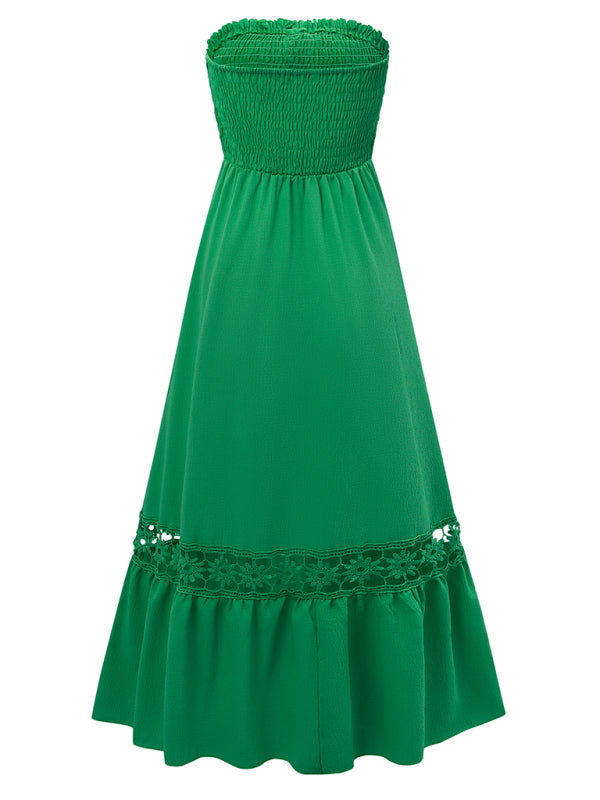 holiday style solid color tube top casual dress