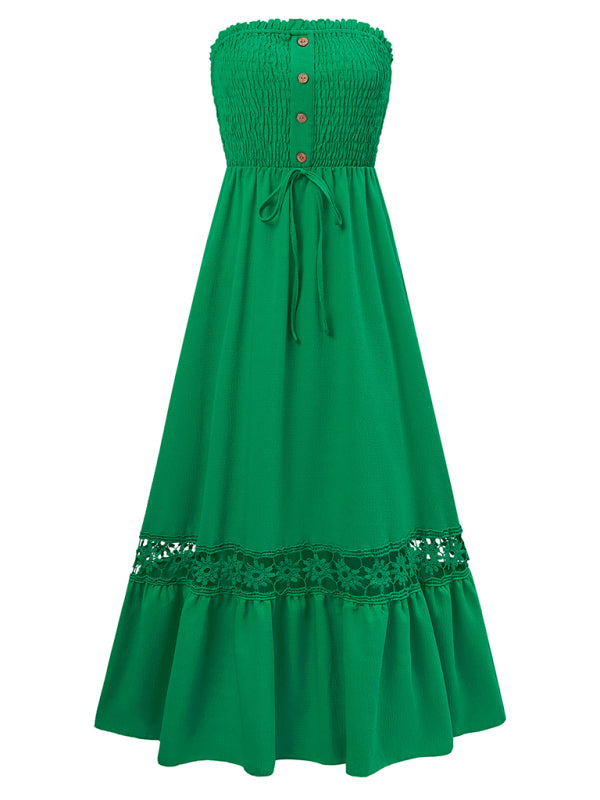 holiday style solid color tube top casual dress