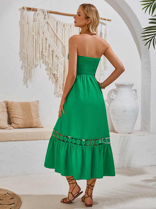 holiday style solid color tube top casual dress