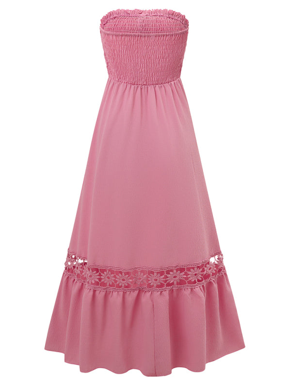 holiday style solid color tube top casual dress