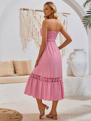 holiday style solid color tube top casual dress