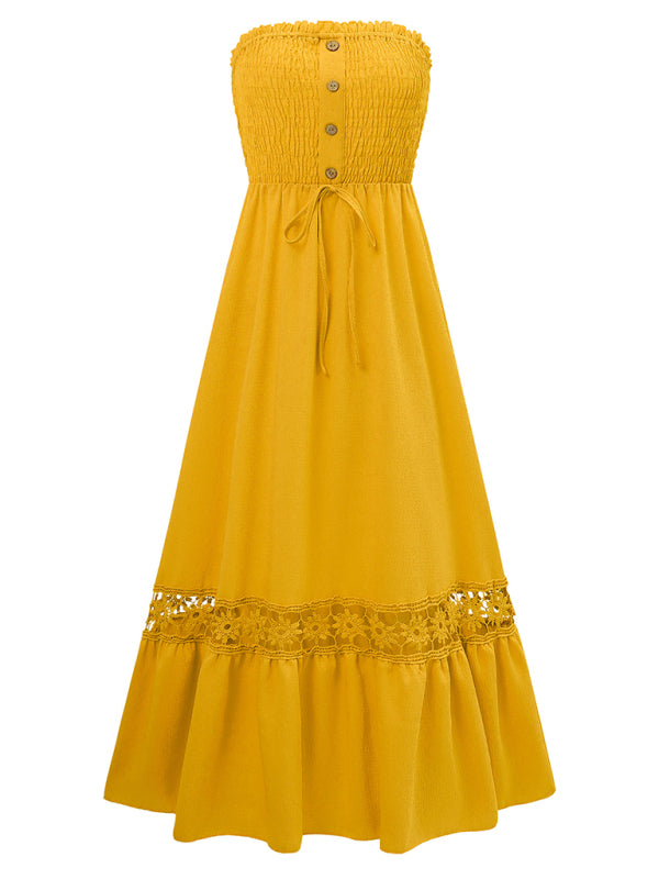 holiday style solid color tube top casual dress