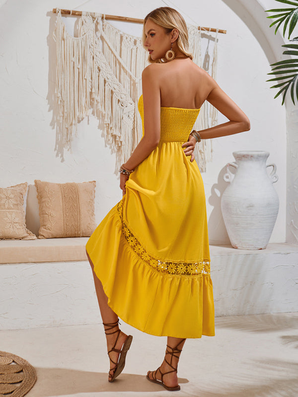 holiday style solid color tube top casual dress