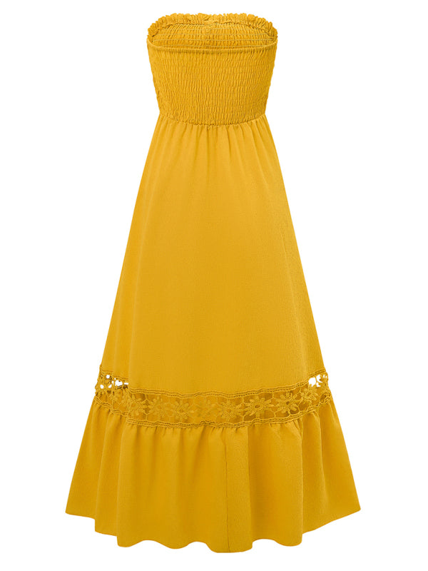 holiday style solid color tube top casual dress