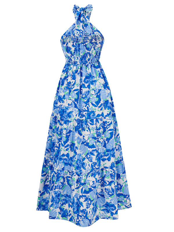casual resort style printed halter neck dress