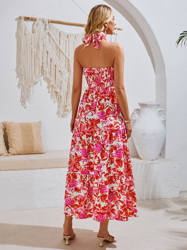 casual resort style printed halter neck dress