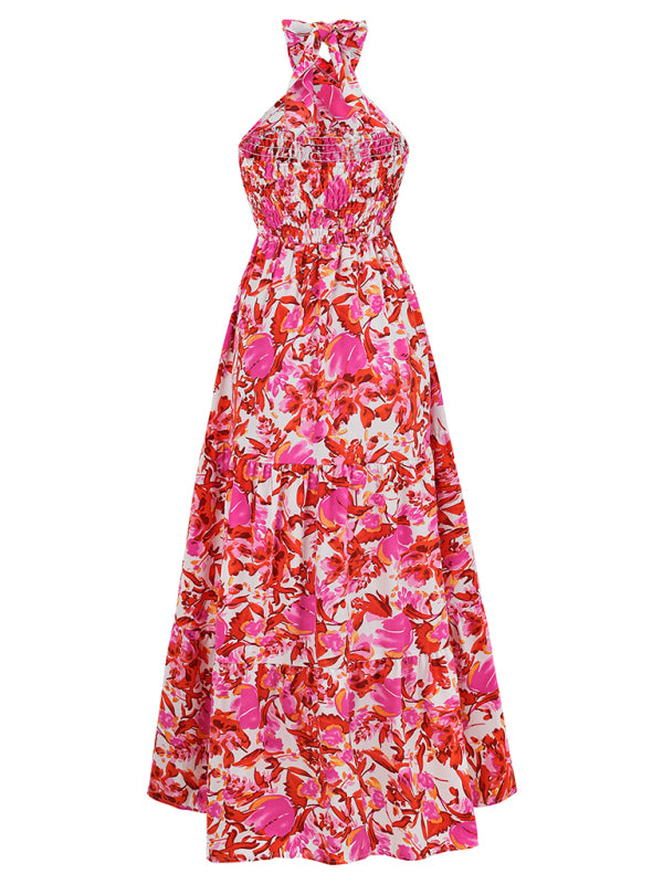 casual resort style printed halter neck dress