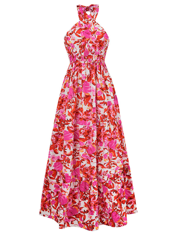 casual resort style printed halter neck dress