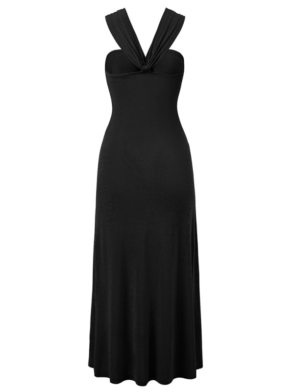 solid color off-shoulder streamer gathered dress