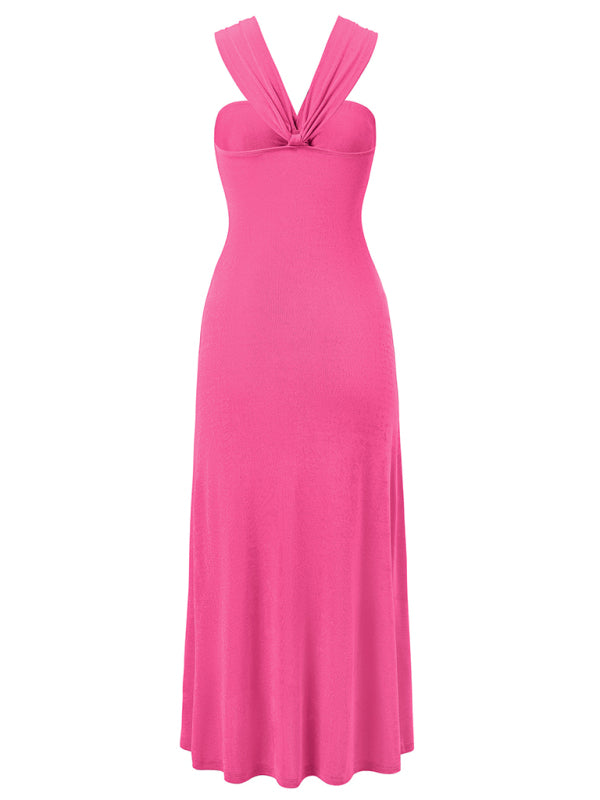 solid color off-shoulder streamer gathered dress