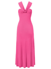 solid color off-shoulder streamer gathered dress